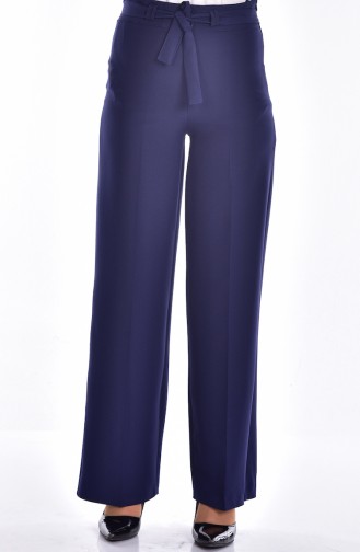 Wide Leg Trousers with Belt 2020-02 Navy Blue 2020-02