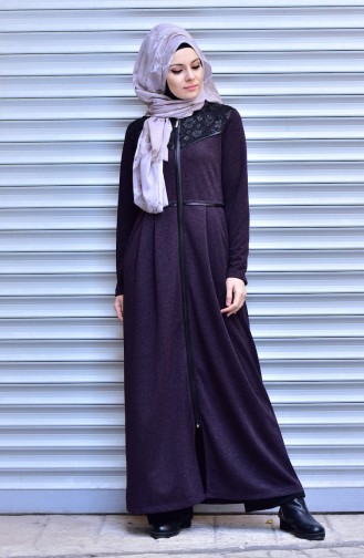 Pleated Abaya with Zipper 99114-03 Purple 99114-03