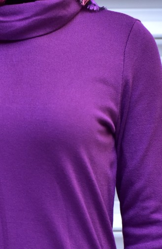 Stripe Detailed Knitwear Sweater 14598-05 Purple 14598-05