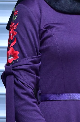 Bowtie Detailed Decorated Dress 5077-02 Purple 5077-02