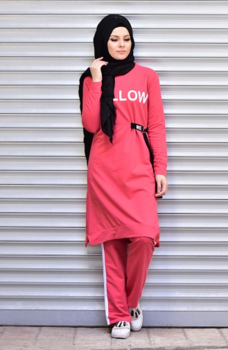 Islamic Sportswear Suit with Print 17052-02 Garnet 17052-02
