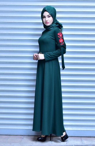 Robe Bordée Détail Noeud 5077-01 Vert emeraude 5077-01