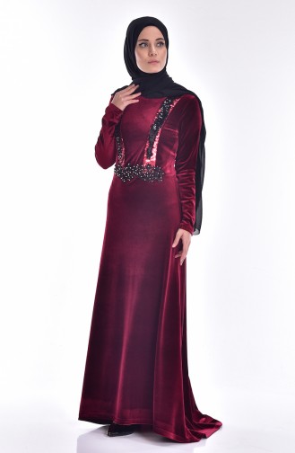 Robe Velours a Paillette 9012-02 Bordeaux 9012-02