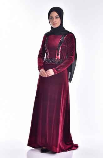 Claret Red Hijab Dress 9012-02