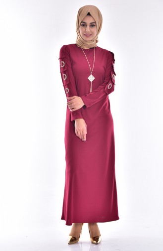 Claret Red Hijab Evening Dress 3244-01