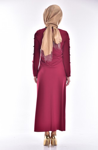 Claret Red Hijab Evening Dress 3244-01