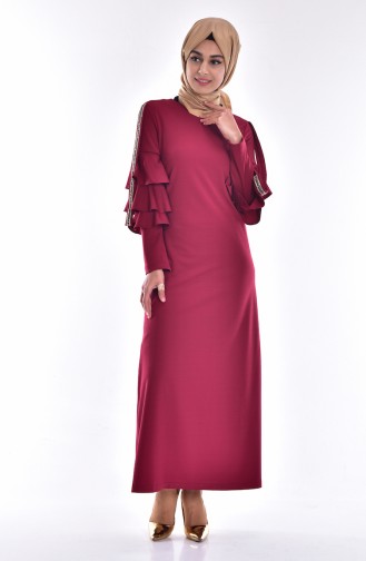 Claret Red Hijab Evening Dress 3246-05