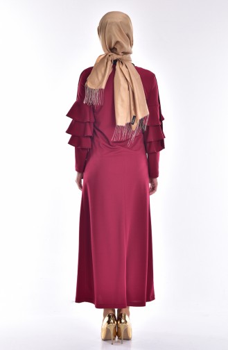 Claret Red Hijab Evening Dress 3246-05