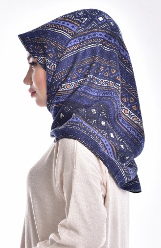 Echarpe a Motifs Ethnique en Laine 1108-10 Bleu Marine 1108-10