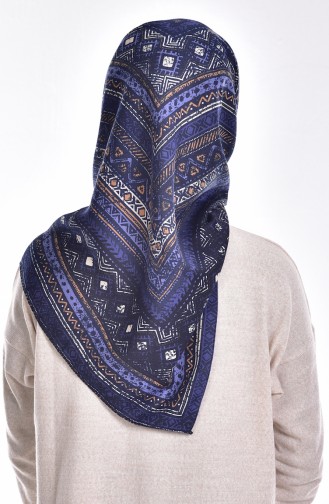 Echarpe a Motifs Ethnique en Laine 1108-10 Bleu Marine 1108-10
