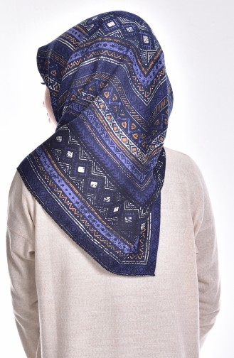 Echarpe a Motifs Ethnique en Laine 1108-10 Bleu Marine 1108-10