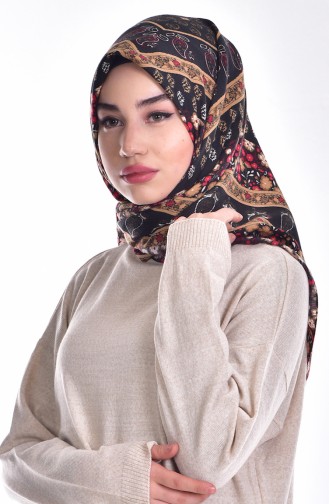 Küçük Şal Desenli Yün Eşarp 1112-07 Siyah
