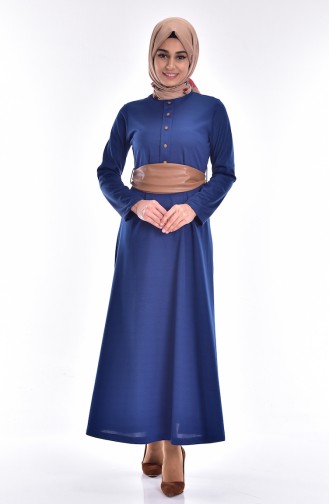 Leather Dress with Belt 1199-03 Indigo 1199-03