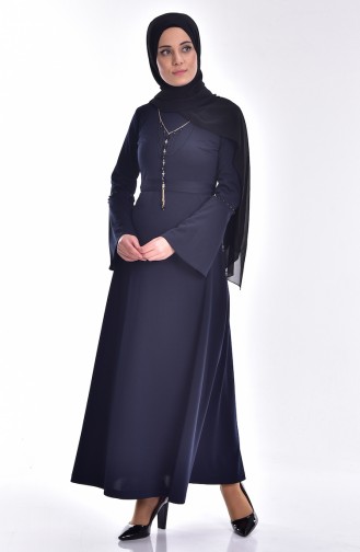 Navy Blue Hijab Dress 2243-02