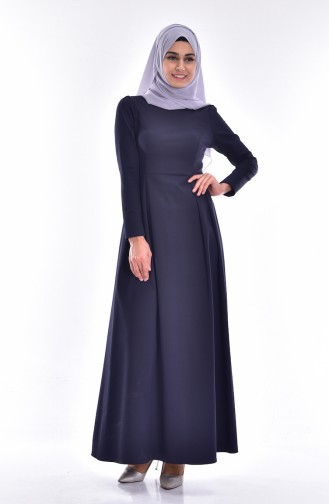 Navy Blue Hijab Dress 2027A-01