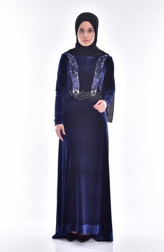 Samt Kleid mit Pailetten 9012-01 Dunkelblau 9012-01