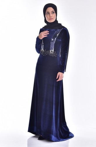 Samt Kleid mit Pailetten 9012-01 Dunkelblau 9012-01