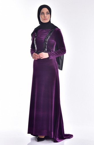 Samt Kleid mit Pailetten 9012-04 Lila 9012-04