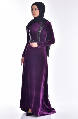 Samt Kleid mit Pailetten 9012-04 Lila 9012-04