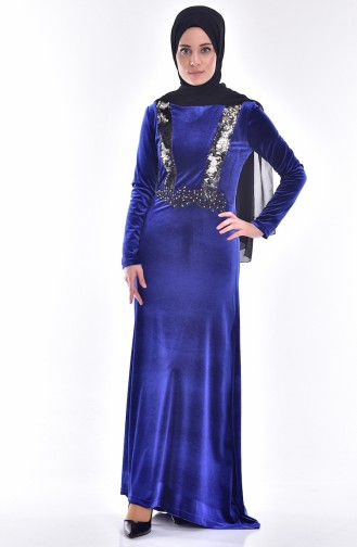 Robe Velours a Paillette 9012-05 Bleu Roi 9012-05