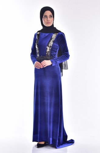 Robe Velours a Paillette 9012-05 Bleu Roi 9012-05