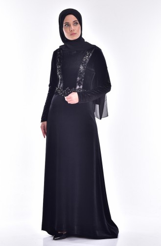 Samt Kleid mit Pailetten 9012-03 Schwarz 9012-03