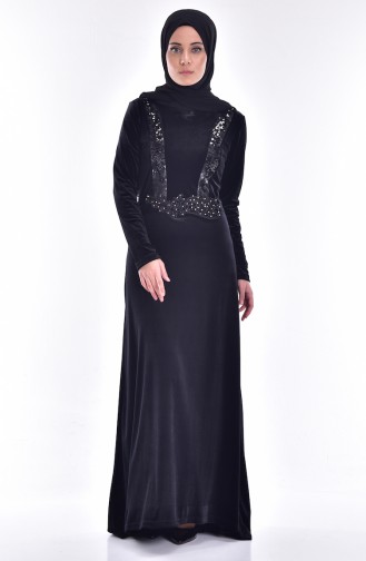 Samt Kleid mit Pailetten 9012-03 Schwarz 9012-03