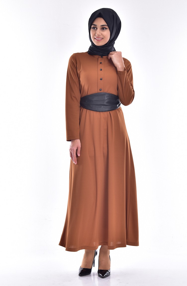 hijap leather dress DRESS WITH LEATHER DETAIL