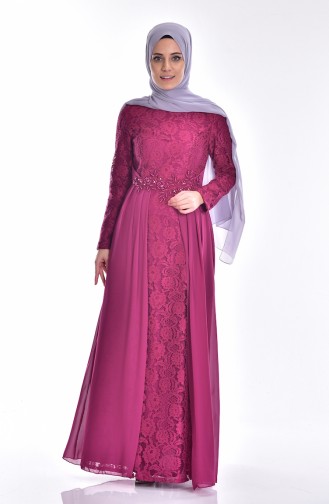Light Plum Hijab Evening Dress 0112-05