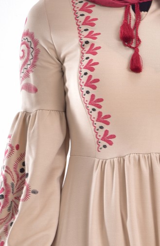 Decorated Dress with Print 3848-03 Beige 3848-03