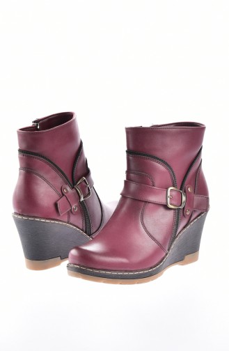 Buckled Wedged Heel Boots 50121-02 Claret Red 50121-02