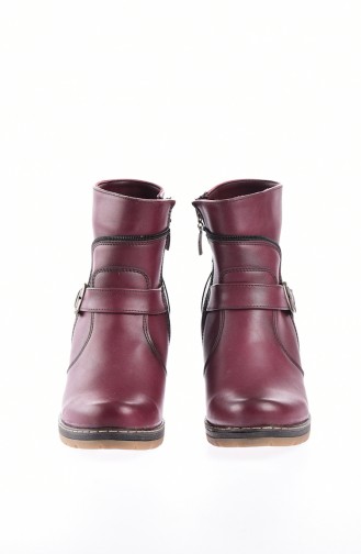 Buckled Wedged Heel Boots 50121-02 Claret Red 50121-02