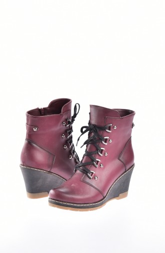 Laced Wedge Heel Boots 50120-02 Claret Red 50120-02