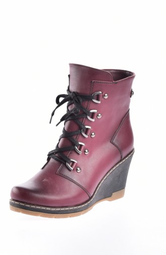 Laced Wedge Heel Boots 50120-02 Claret Red 50120-02