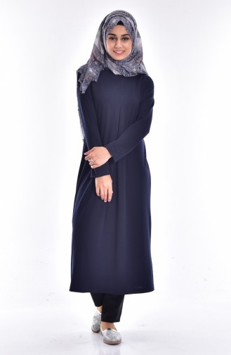 Krep Uzun Tunik 1012-03 Lacivert