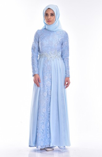 Blue Hijab Evening Dress 0112-03