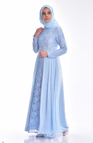 Blue Hijab Evening Dress 0112-03