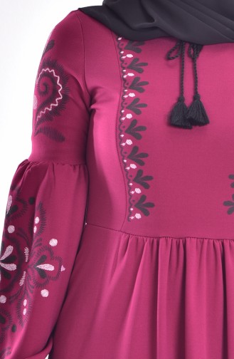 Decorated Dress with Print 3848-01 Maroon 3848-01