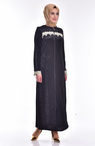 Abaya Velours a Dentelle 3224-01 Noir 3224-01