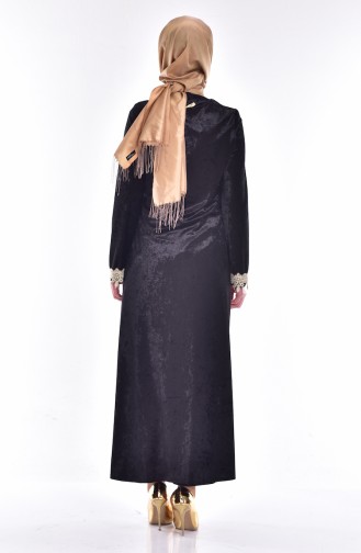 Abaya Velours a Dentelle 3224-01 Noir 3224-01