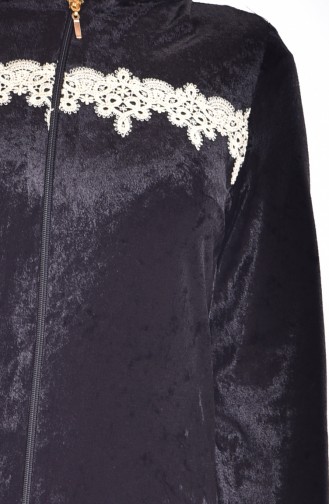 Abaya Velours a Dentelle 3224-01 Noir 3224-01