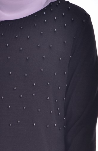 Asymmetrischer Pullover mit Perlen 0704-03 Schwarz 0704-03