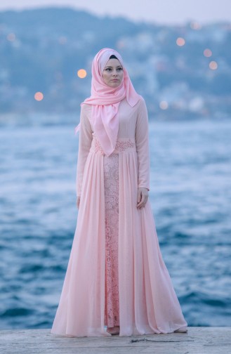 Lachsrosa Hijab-Abendkleider 0537-01