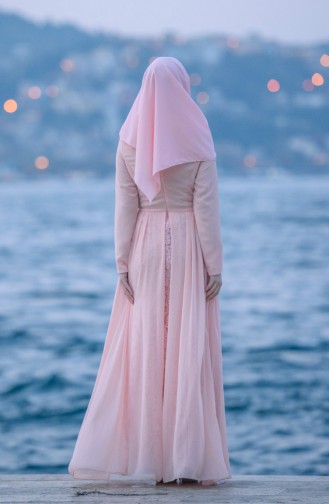 Lachsrosa Hijab-Abendkleider 0537-01