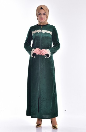 Abaya Velours a Dentelle 3224-04 Vert 3224-04