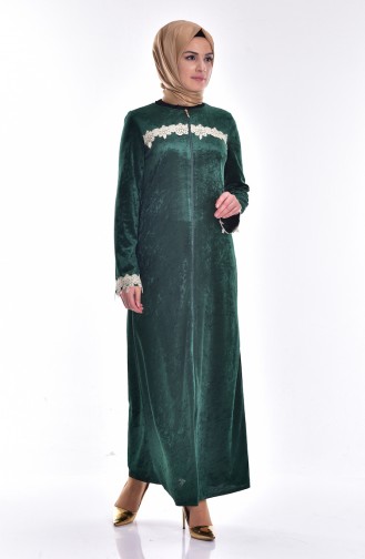 Abaya Velours a Dentelle 3224-04 Vert 3224-04