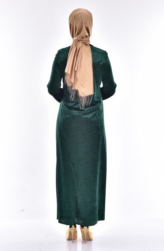 Abaya Velours a Dentelle 3224-04 Vert 3224-04