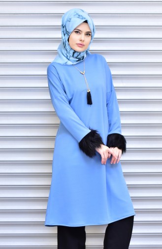 Tunique Détail Fourrure 3140-02 Bleu Bébé 3140-02