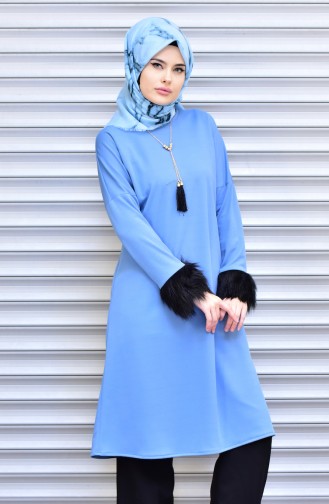 Fur Detailed Tunic 3140-02 Baby Blue 3140-02