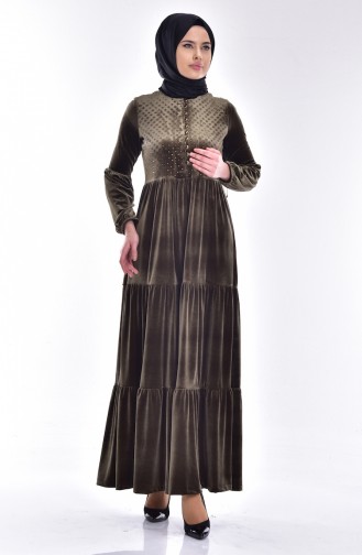 Khaki Hijab Dress 1529-01